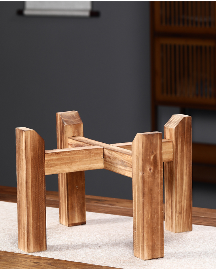 加高加粗紫砂茶缸木架底座陶瓷水缸花盆支撑架子鱼缸水桶实木底托