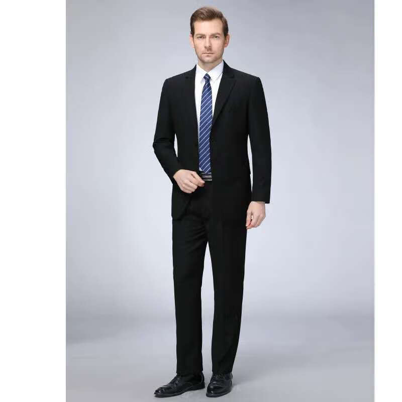 高品质纯羊毛中老年人男士休闲西服精品商务西装礼服外套2扣藏青套装