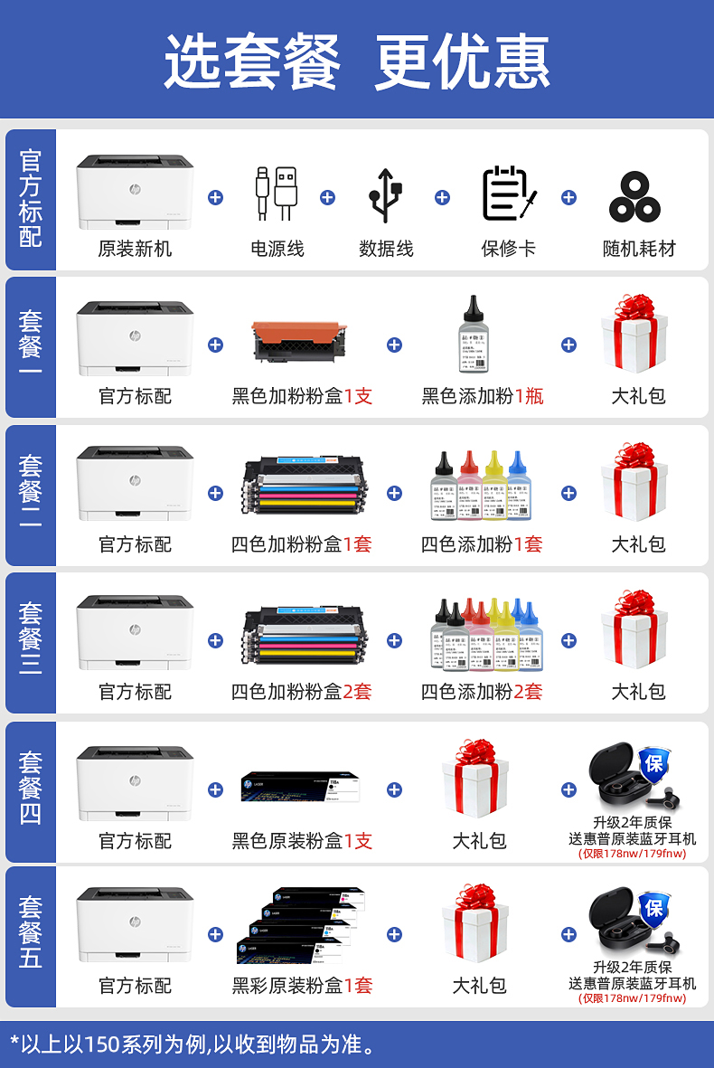 惠普(hp)hp150nw彩色激光打印机家用小型手机连接线wifi黑白a4办公150