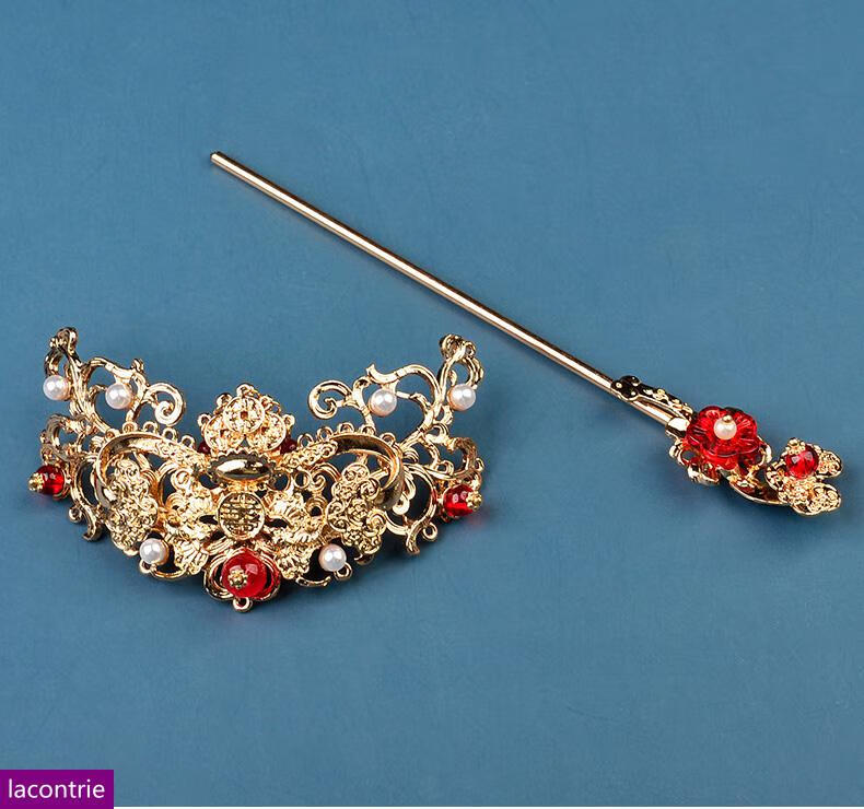 lacontrie古典汉服头饰宫廷男女通用发簪一套古装束发饰品古冠配饰a款