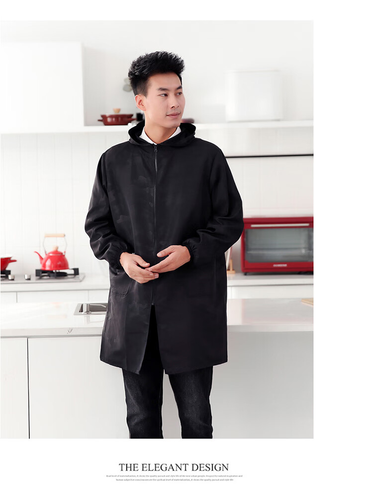 男士防水罩衣大人时尚工作服外套家用厨房防油冬长袖围裙定制loo黑色
