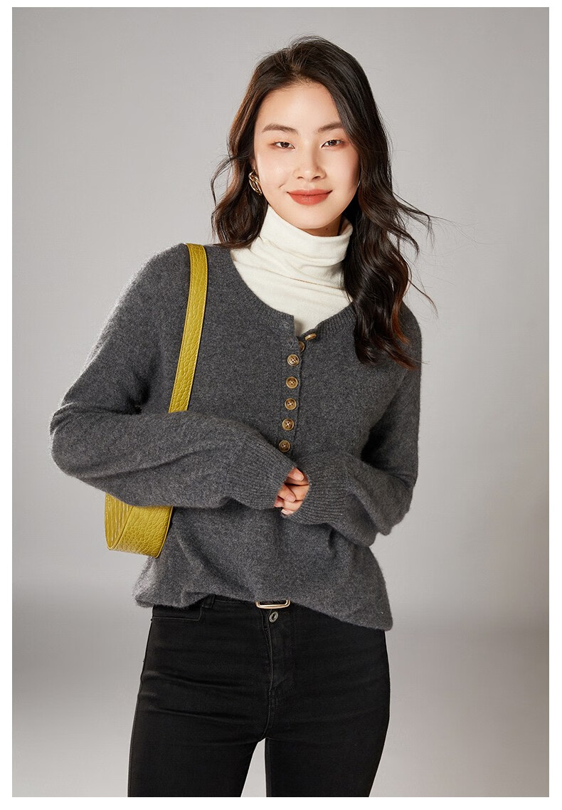 crlu可路莎羊绒衫毛衣女圆领套头2021秋冬季新款时尚洋气宽松针织简约