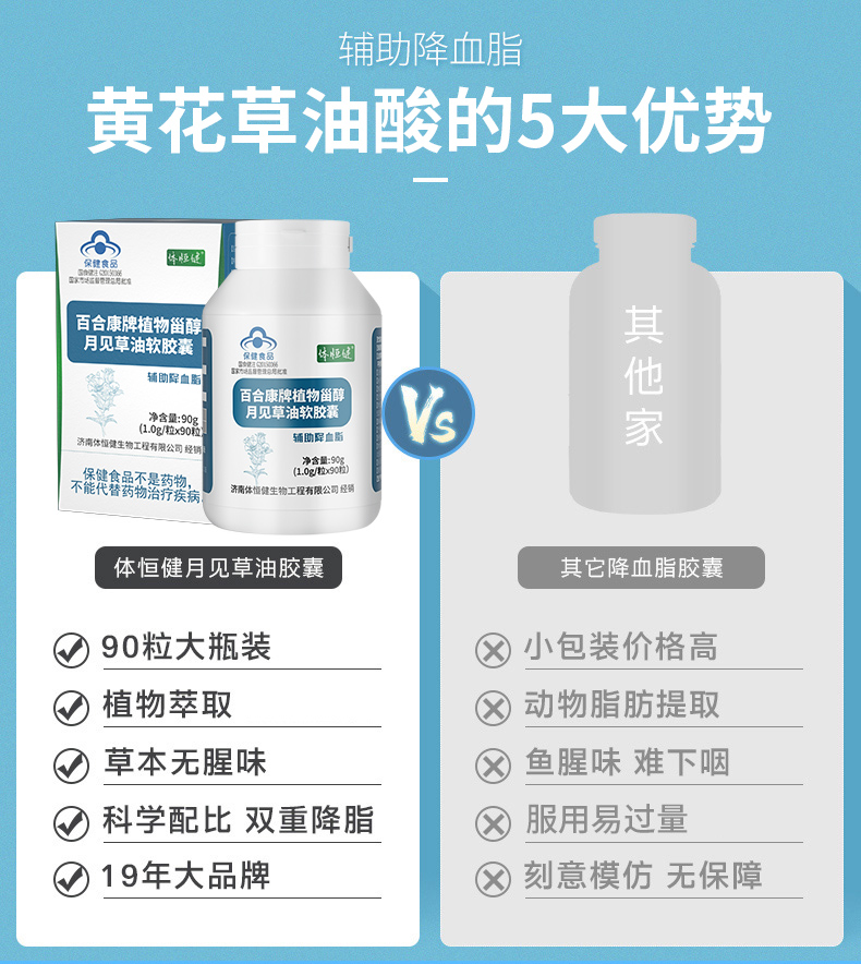 贡栖草油酸黄花草油酸磷酸体恒健月见草油胶囊助降血脂