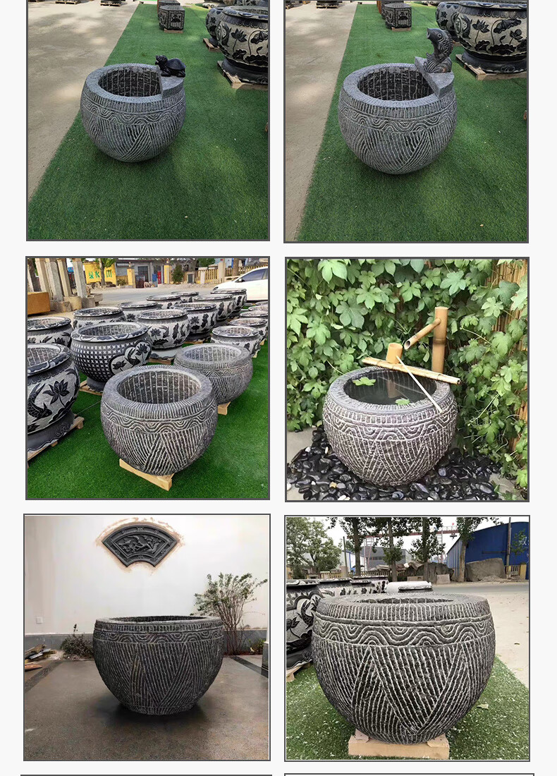 青石鱼缸超大号圆口石雕鱼缸花盆仿古水缸纯手工石盆庭院石缸养鱼种花