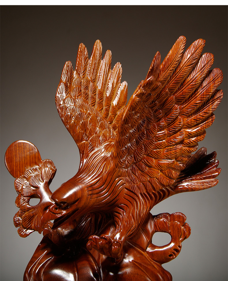 福渊阁花梨实木大展宏图老鹰雕刻摆件红木工艺品家居客厅电视柜装饰
