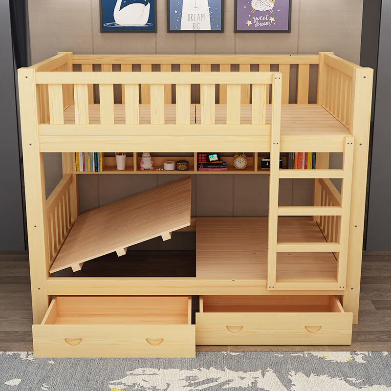 实木床双人床硬床板上下床双层床上下铺木床多功能双人床两层高低床