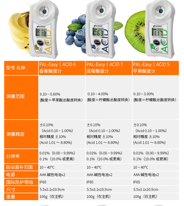 东日日本atago爱拓paleasyacid1柑橘各种水果数显酸度计检测检定李子