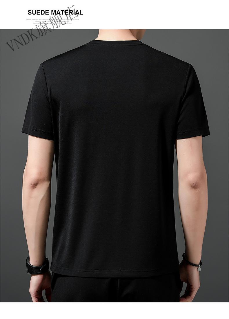 阿玛尼新款男士短袖t恤夏季黑色半截袖男装冰丝光体恤打底衫薄款黑色