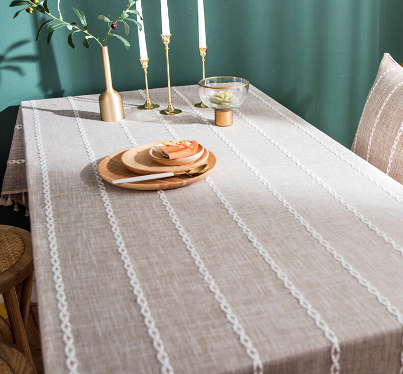 北欧风棉麻布艺嵌绳流苏系列餐桌布客厅书房茶几台布简约百搭盖布方格