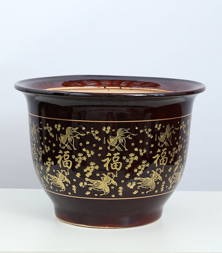 萌然陶瓷花盆45厘米大口径落地庭院发财树果树七里香大花盆批发h宝蓝