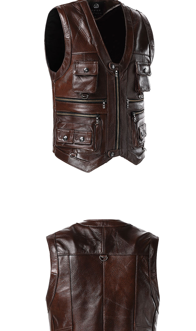 真牛皮马甲男中老年真皮头层牛皮马夹背心户外工装多口袋登山摄影钓鱼