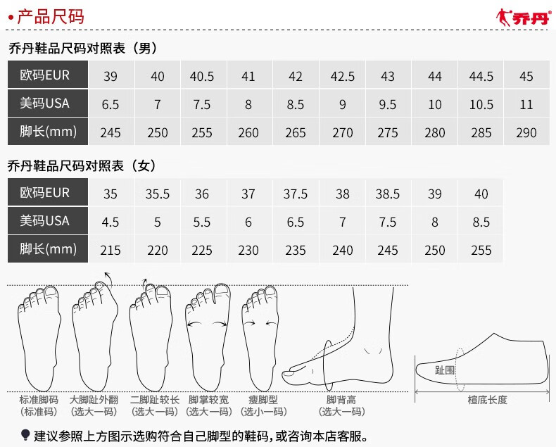 乔丹运动鞋尺码表图片