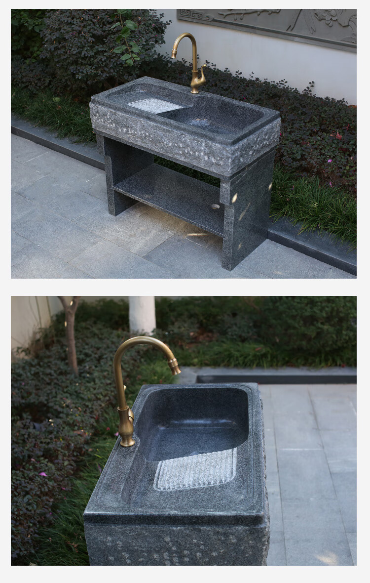 花园石头洗衣池带搓板一体户外大理石材洗手台盆别墅室外阳台水槽家用