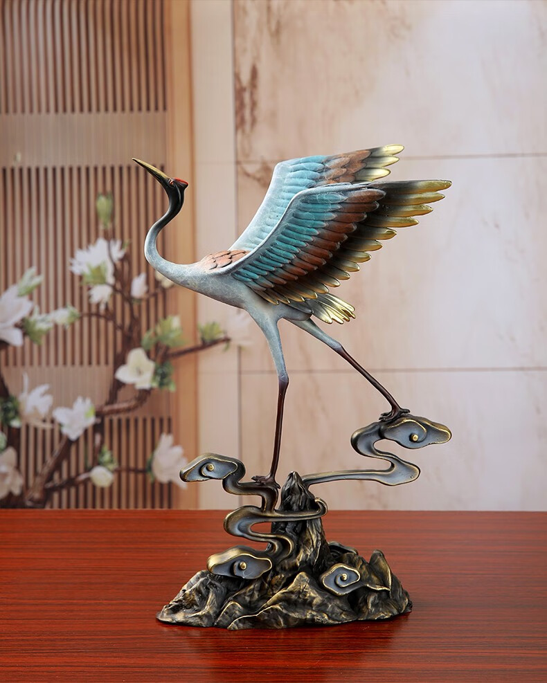 opdamyi鹤寿延年工艺品铜仙鹤摆件家居客厅装饰品礼品长辈生日贺寿送