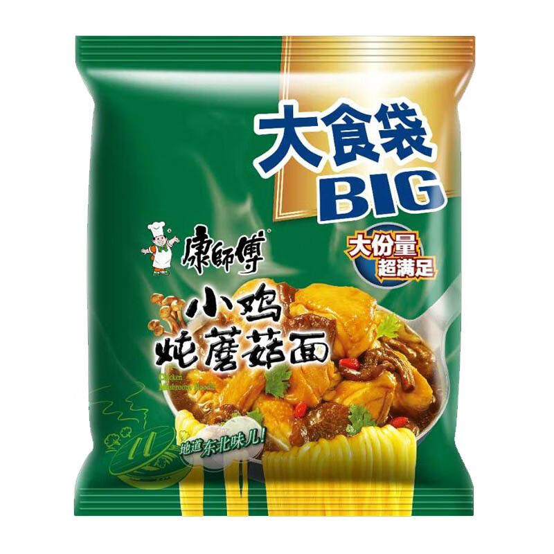 康师傅大食袋big方便面小鸡炖蘑菇面大面饼24装12袋装一倍半方便面