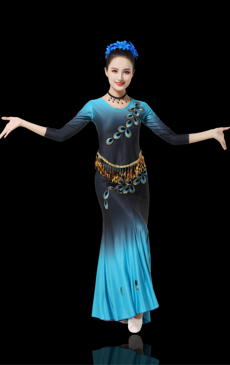 云南西双版纳傣族服装女舞蹈服少数民族葫芦丝演出服孔雀舞表演服长袖