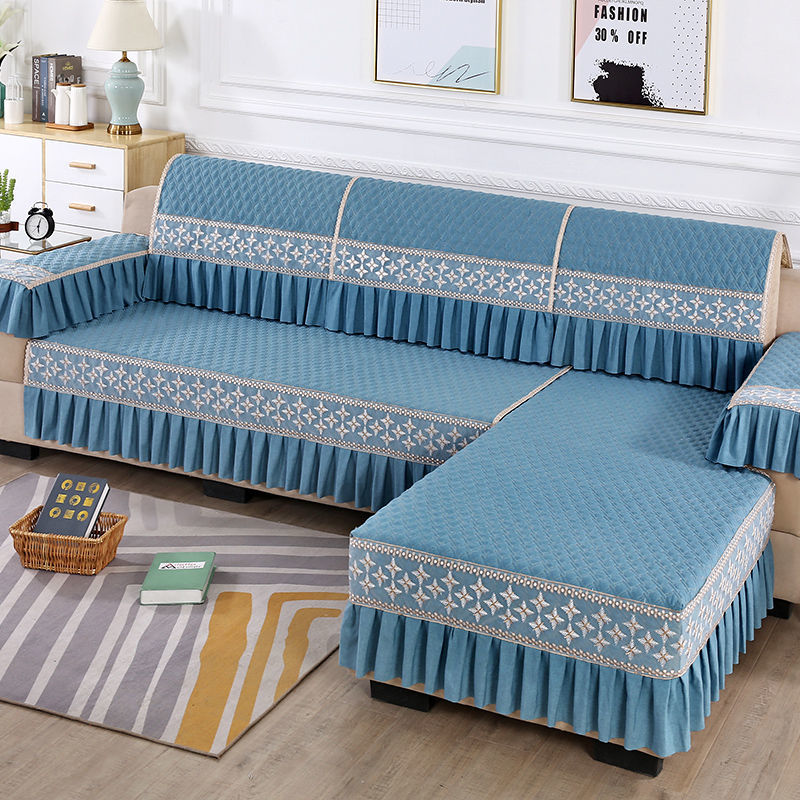 欧式四季通用沙发套罩一套防滑布艺通用套沙发垫组合定做闭月羞花灰25