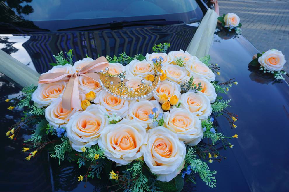 主婚车装饰车头花创意个性主婚车装饰车头花套装仿真结婚花车用品车队