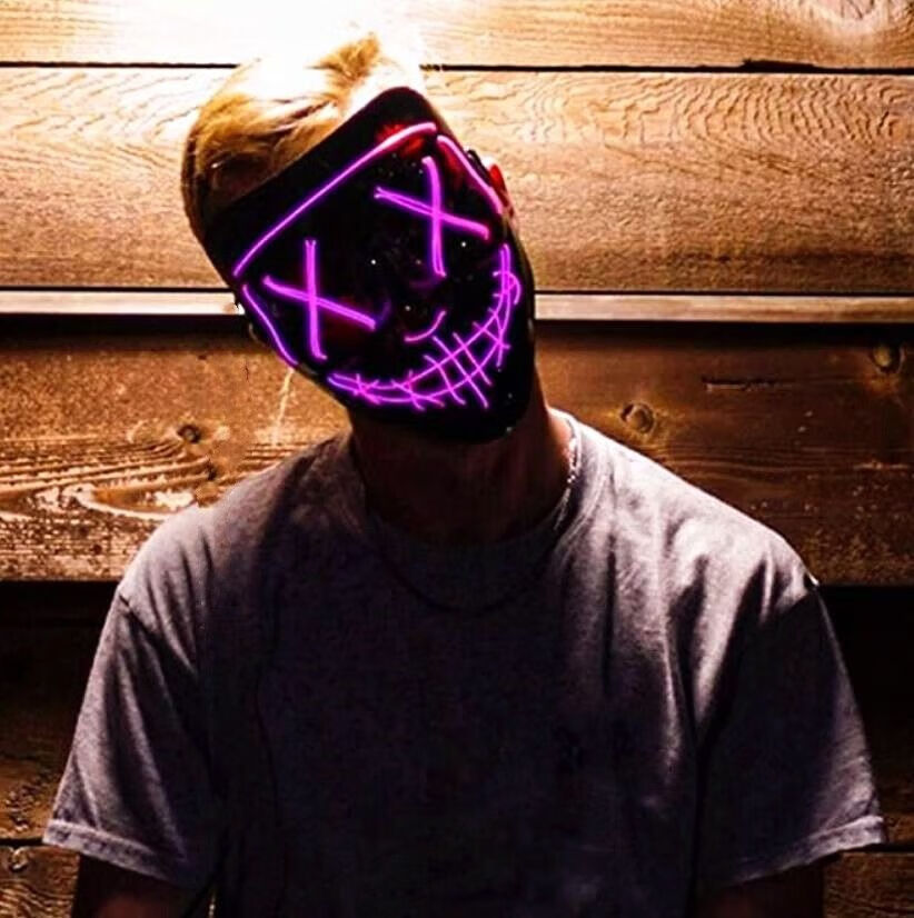 新款万圣节e发光面具死神鬼脸蹦迪舞会化妆同款搞怪气氛男女酷 冰蓝色