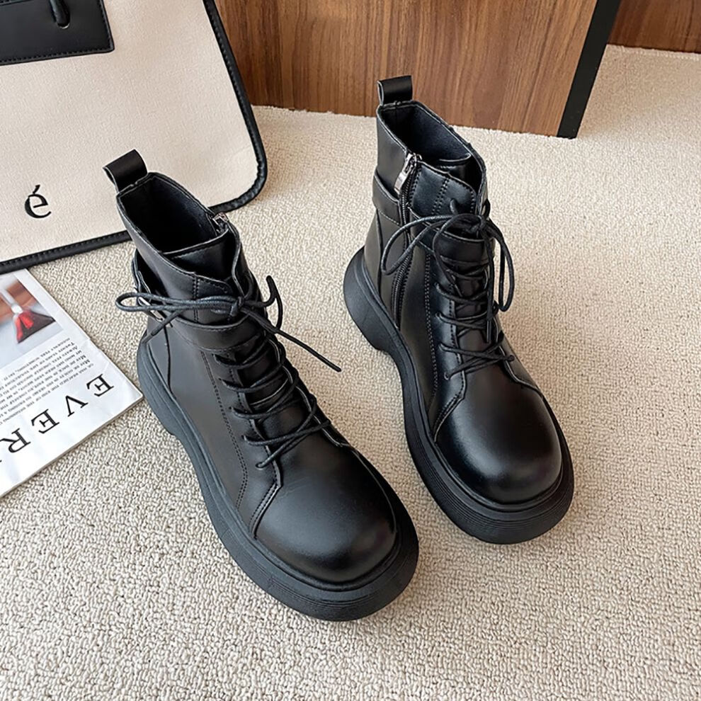黑色经典马丁靴女2021年秋季新款复古英伦风系带圆头时尚百搭潮流便宜