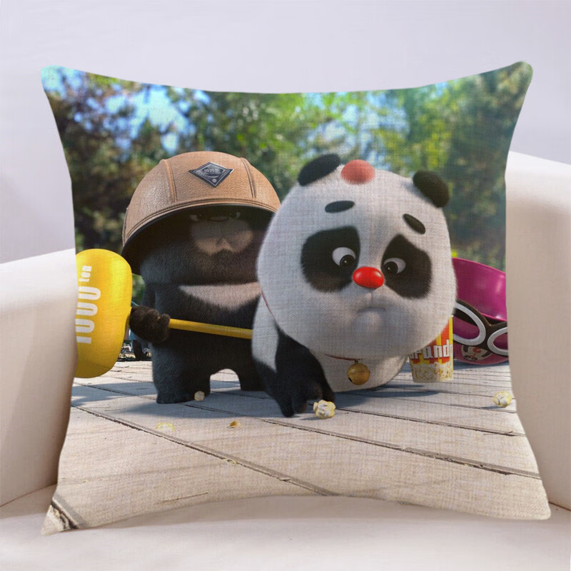 可爱抱枕熊猫班卜卡通靠垫套亚麻公仔车载办公午睡靠枕头动漫含芯1号