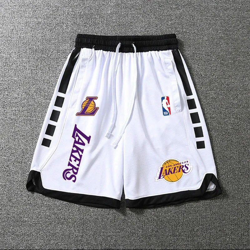 篮球短裤湖人篮网队球裤男夏季美式运动宽松休闲训练裤 02款白色湖人