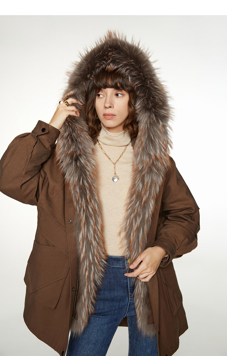 【时尚派克】恩裳新款领内胆连帽派克服皮草 咖啡色 42/xl【图片 价格