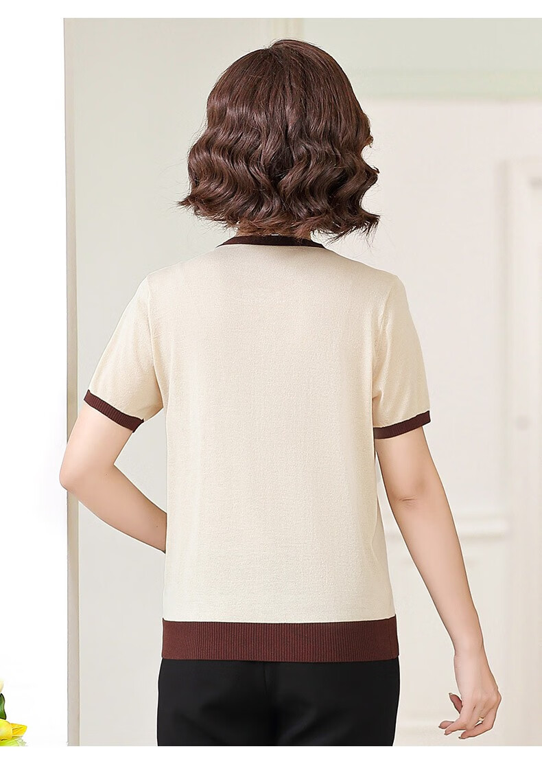 恒源祥圆领套头衫女夏季新款女士短袖t恤大码宽松妈妈装短款上衣byzb