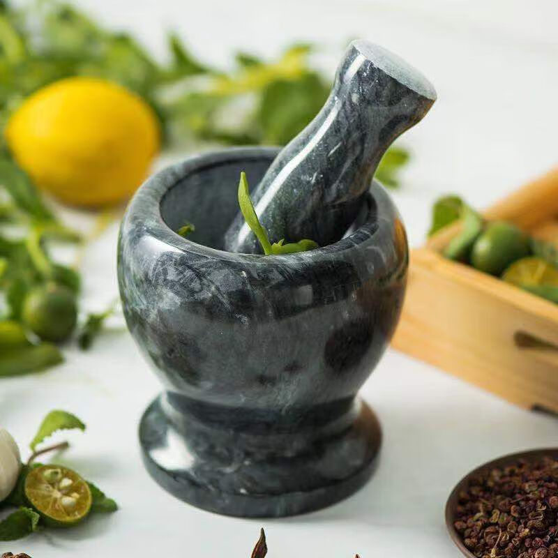 温妤天然汉白玉石臼蒜臼子捣蒜器捣碎器捣药罐石臼石头捣蒜器青石黑捣