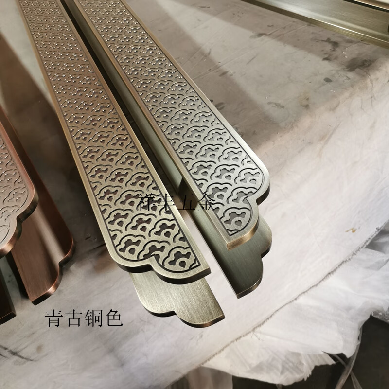中式仿古大门拉手古铜黑色双开玻璃门木门把手长条形祥云雕刻扶手红