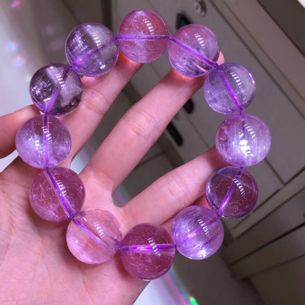 天然紫锂辉手链男女款送礼大颗粒手串送父母透体拉丝猫眼效应礼品水晶