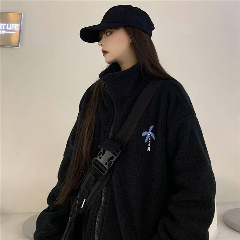 羊羔毛绒棉服女复古港风秋冬百搭韩版宽松立领加绒加厚棉衣冬季毛茸茸