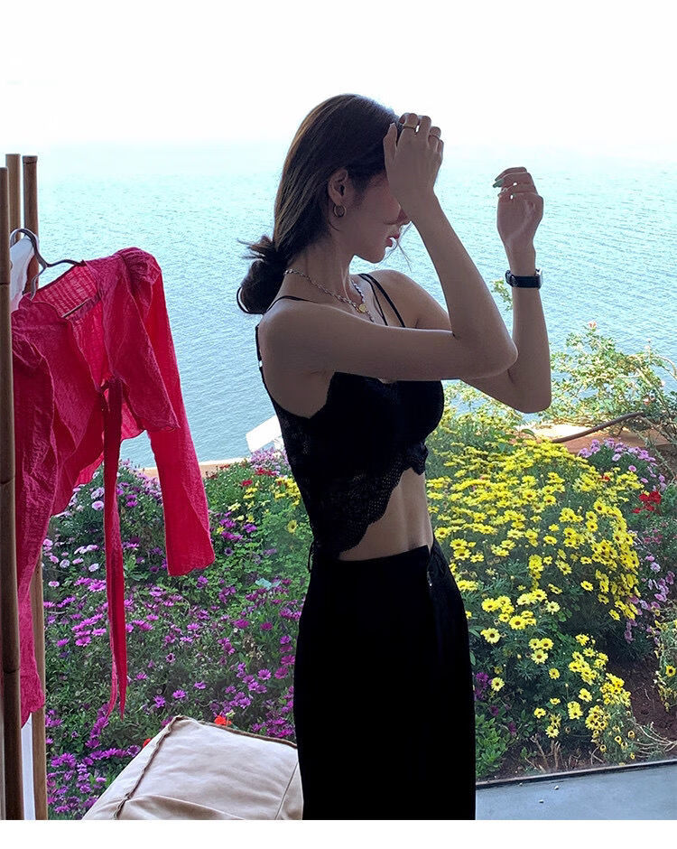 蝴蝶美背文胸大码蕾丝蝴蝶美背网红一体式吊带背心女外穿修身打底内衣