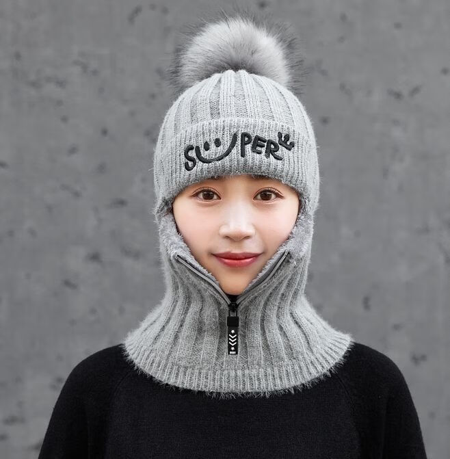 帽子女冬天针织护耳毛线帽保暖加厚绒韩版潮百搭秋冬季骑车套头帽大