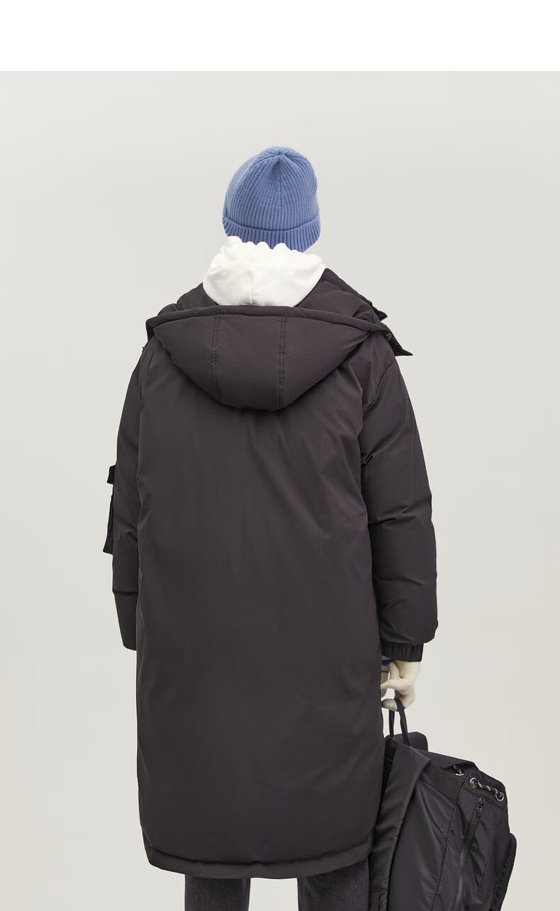 bosierainbow冬季新款可拆卸连帽中羽绒服外套黑色m