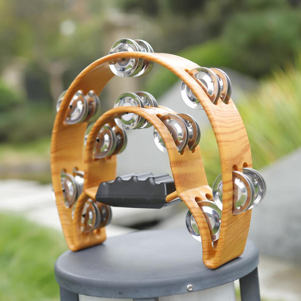 乐队伴奏演唱会ktv手拍铃奥尔夫打击乐器双层手摇铃咖啡定制款咖啡色