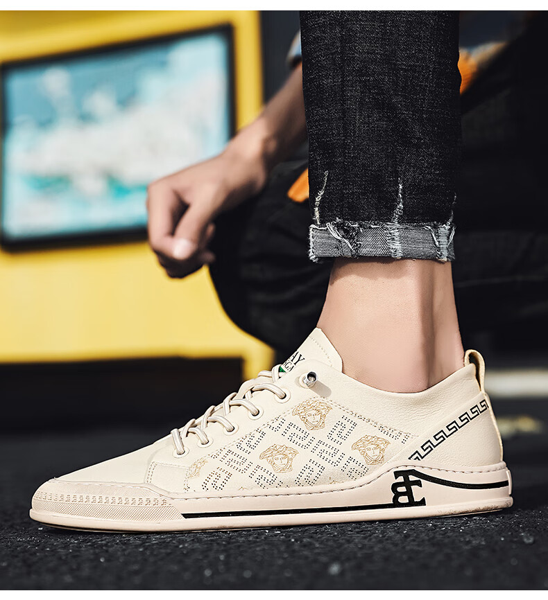 鳄鱼恤 crocodile 男鞋2021夏季新款低帮透气板鞋韩版潮男舒适小白鞋