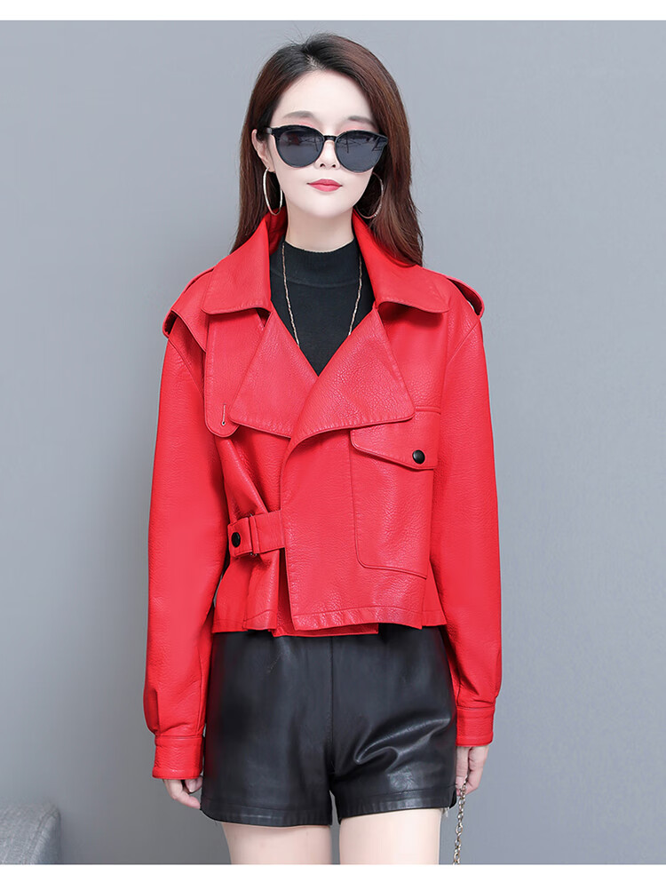 萨晟海宁真皮皮衣女短款2021年秋季新款女士春秋时尚绵羊皮皮夹克外套