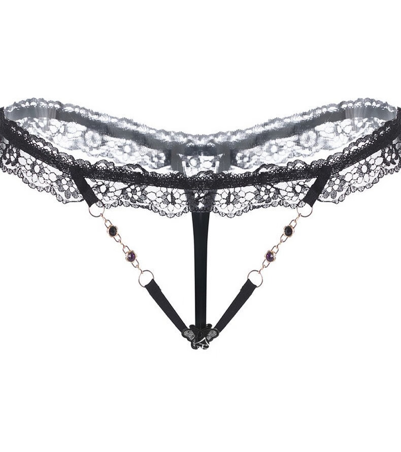 保密发货大码钻石丁字裤性感蕾丝全透明火辣镂空情趣内裤女士开档t裤