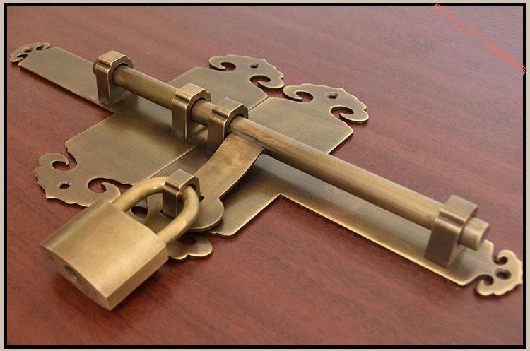 纯铜门栓中式仿古实木门插销老式大门锁扣配件全铜明装门闩25cm古铜色