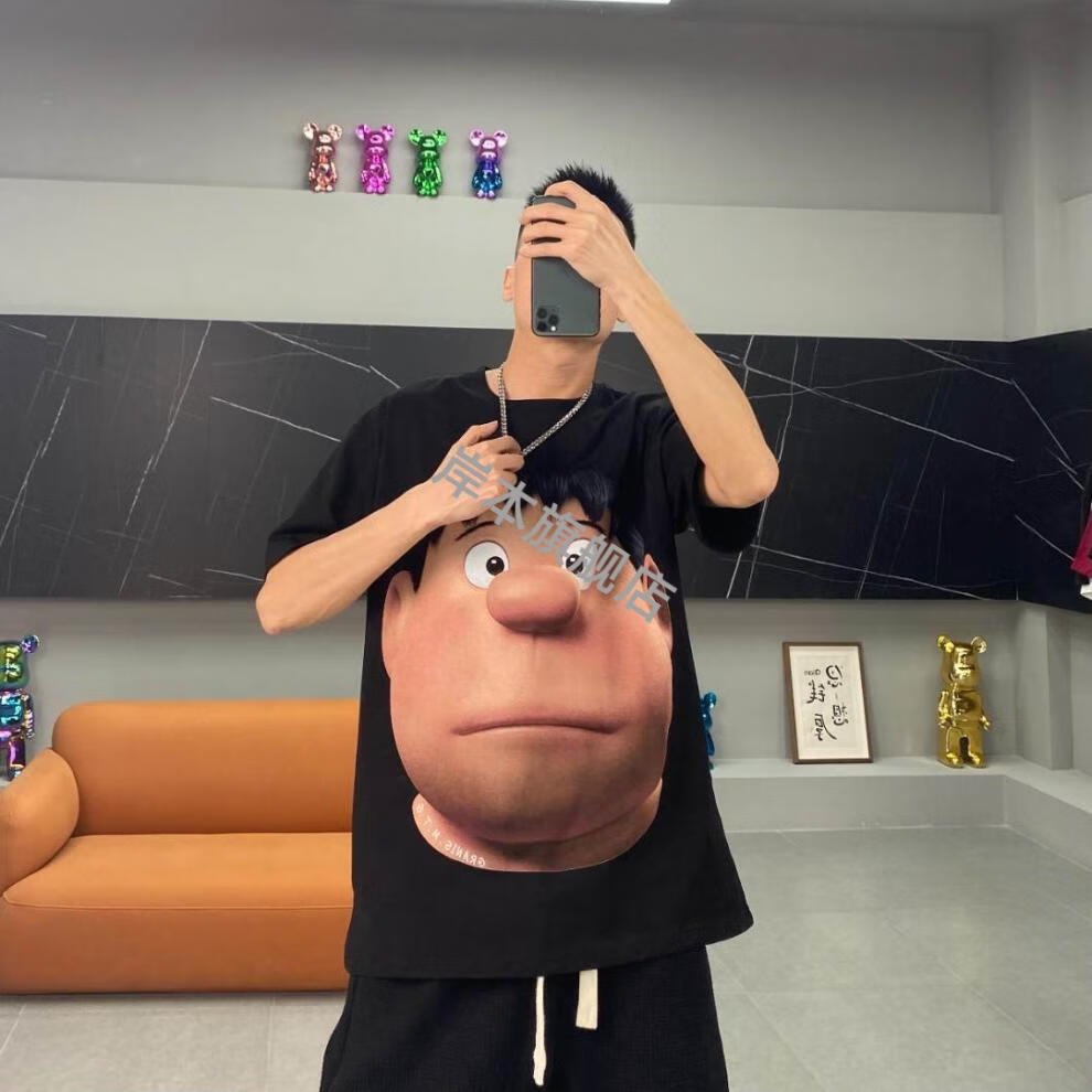 【抖音同款】young guns夏季新款潮流时尚胖虎t恤印花圆领大.