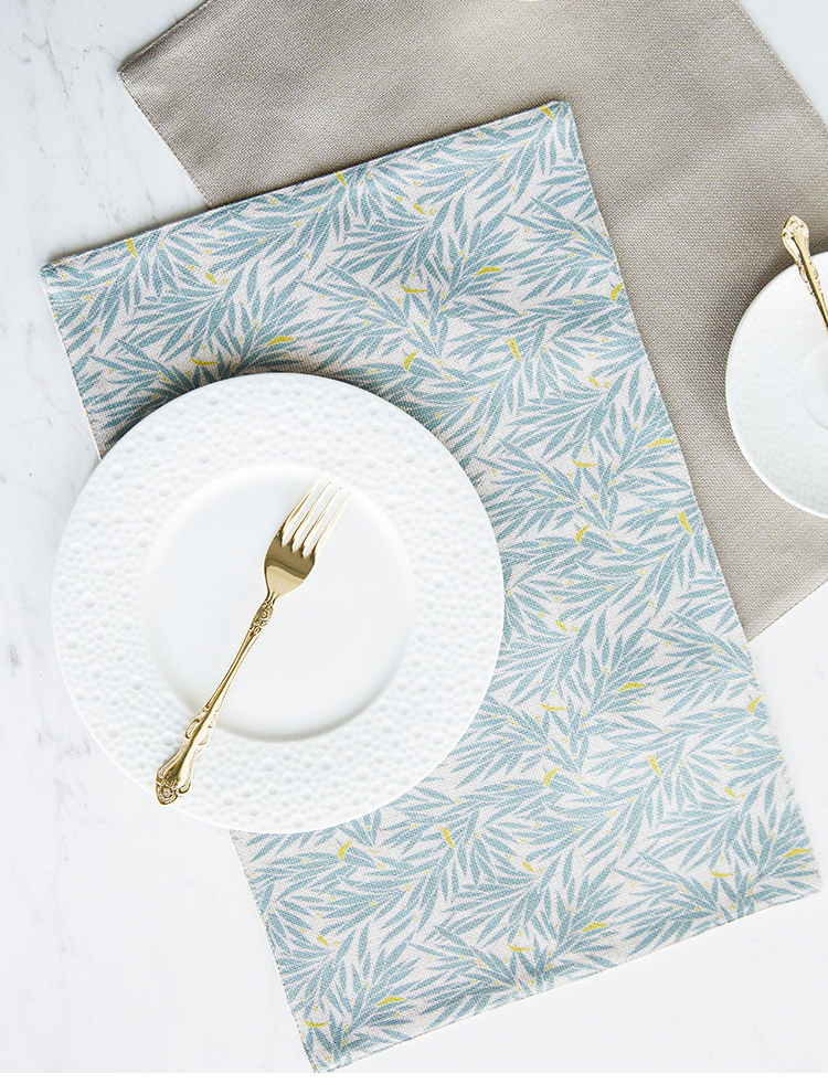 高级西餐垫杯垫餐盘垫棉麻清新淡雅蓝色叶子餐垫西餐定制布艺餐巾布