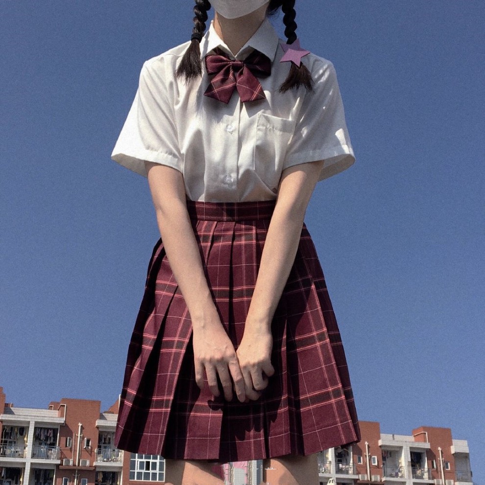 沙华jk正统制服裙日系高腰学院风学生百褶裙格子裙秋千坠长袖衬衫沙华