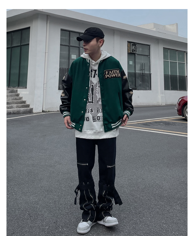 黑白述欧美高街十字架刺绣棒球服男美式复古街头vibe风宽松hiphop外套