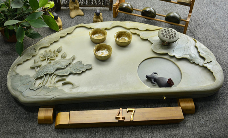 奢厨石材玉石茶台茶海大小号石头茶盘厂家手工易水砚端砚一人用茶台