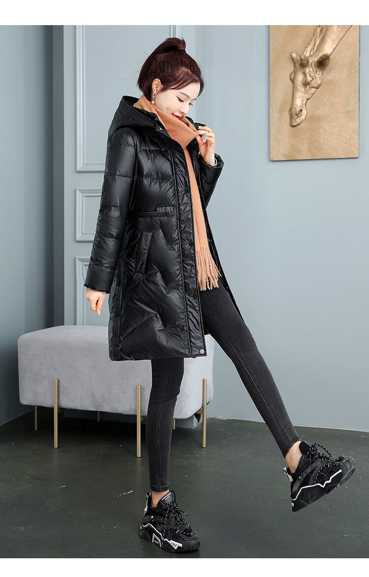 竽妤棉服女中长款2021新款韩版修身棉袄棉衣亮面加厚冬季加厚外套预售