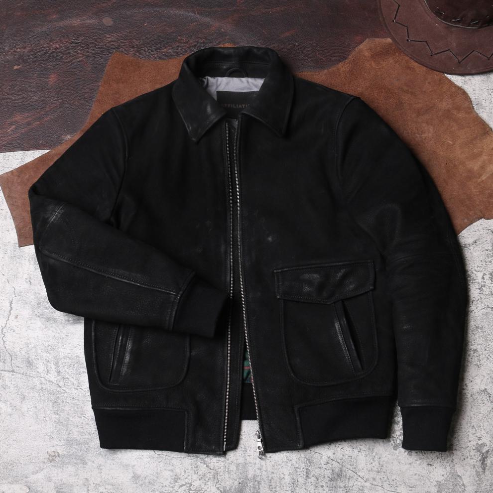 美国飞行员皮衣皮夹克皮毛一体a2飞行服男士真的皮员短款翻领纯牛皮