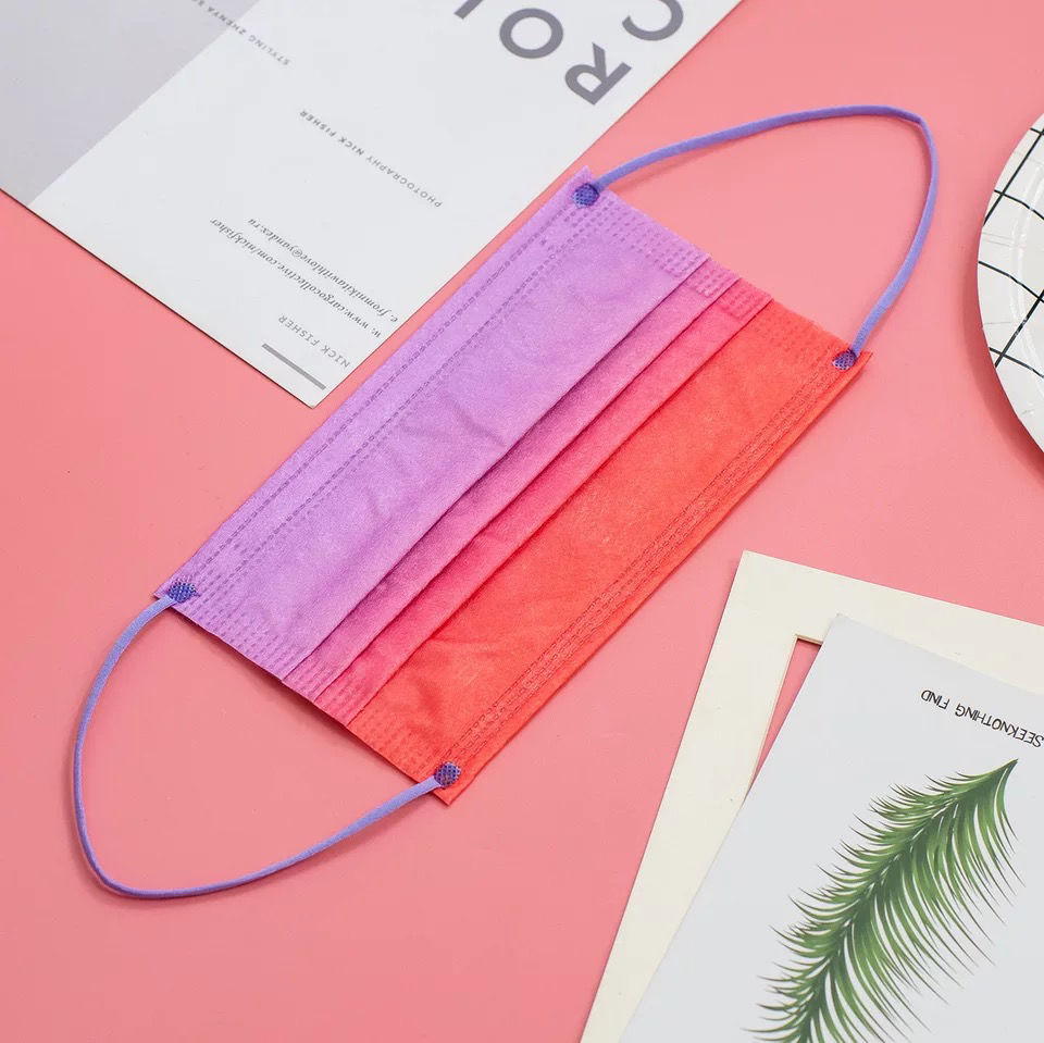 新品渐变口罩彩虹渐变色同色耳绳渐变渐层成人口罩熔喷紫色10片