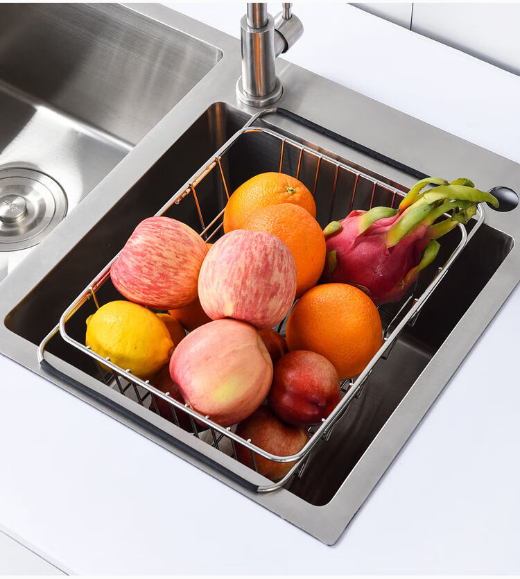 水槽不锈钢沥水篮伸缩厨房洗菜盆水池洗碗池碗碟收纳沥水架洗菜篮2921
