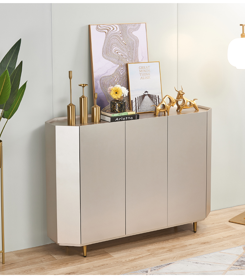 现代简约鞋柜客厅装饰柜餐厅柜香槟色四门16米1604090cm整装箱框结构